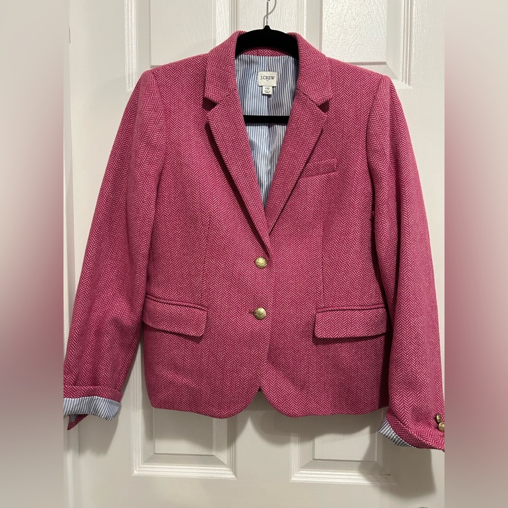 J.Crew Pink Herringbone Schoolboy Blazer Size 10 EUC